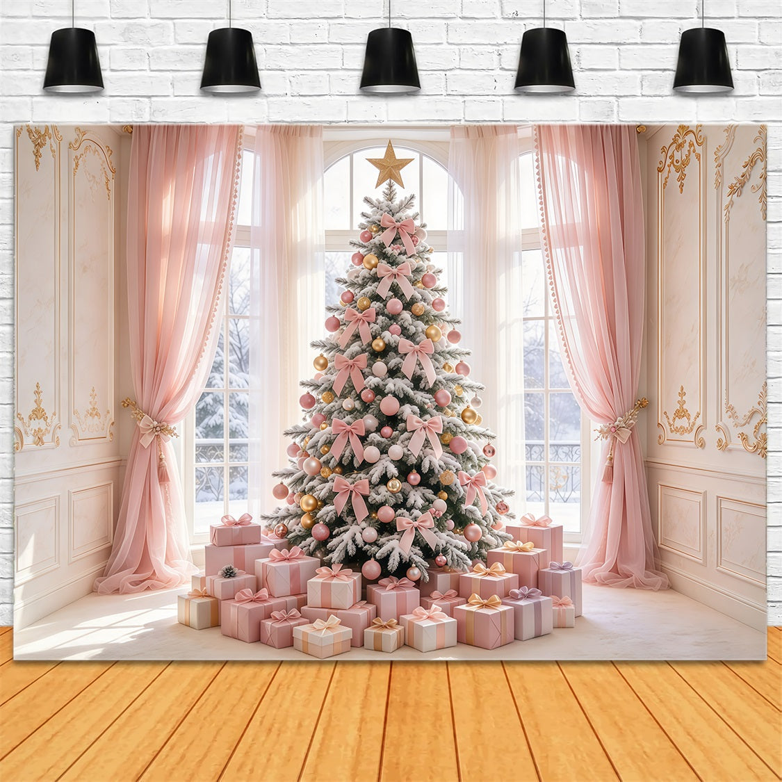 Fond Photo De Noël Sapin Cadeaux Nœud Rose Poudré GQ69-94