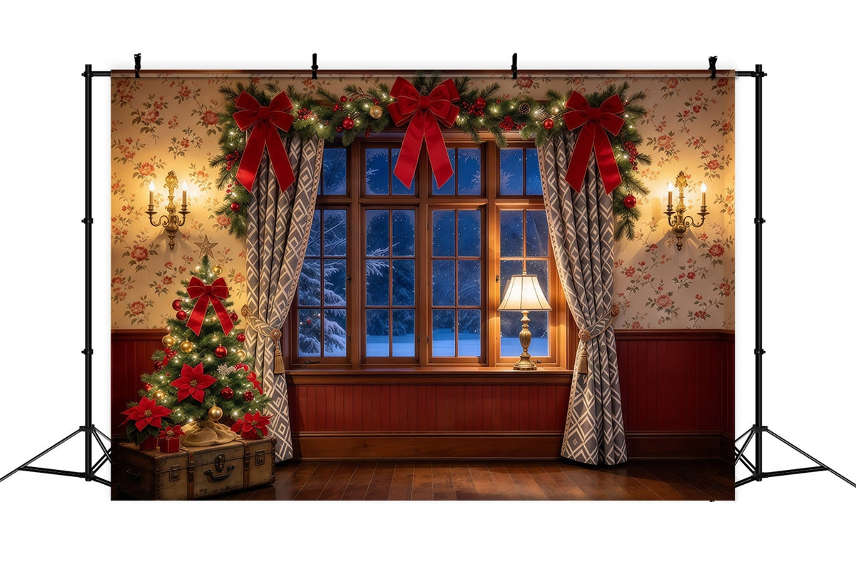Fond Photo De Noël Fenêtre Nœud Chaleureux Décor Festif GQ69-97