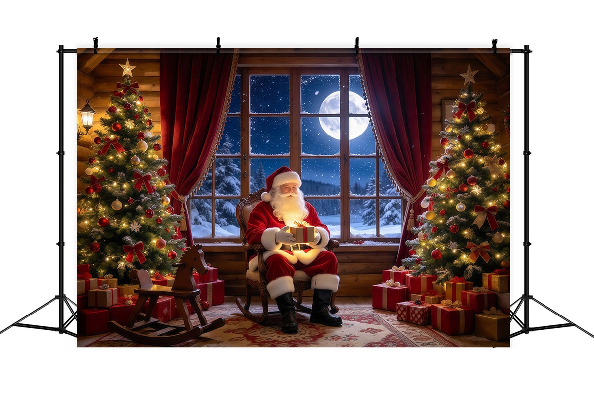 Fond Photo Père Noël Salle Cadeaux Fenêtre Au Clair De Lune GQ69-98