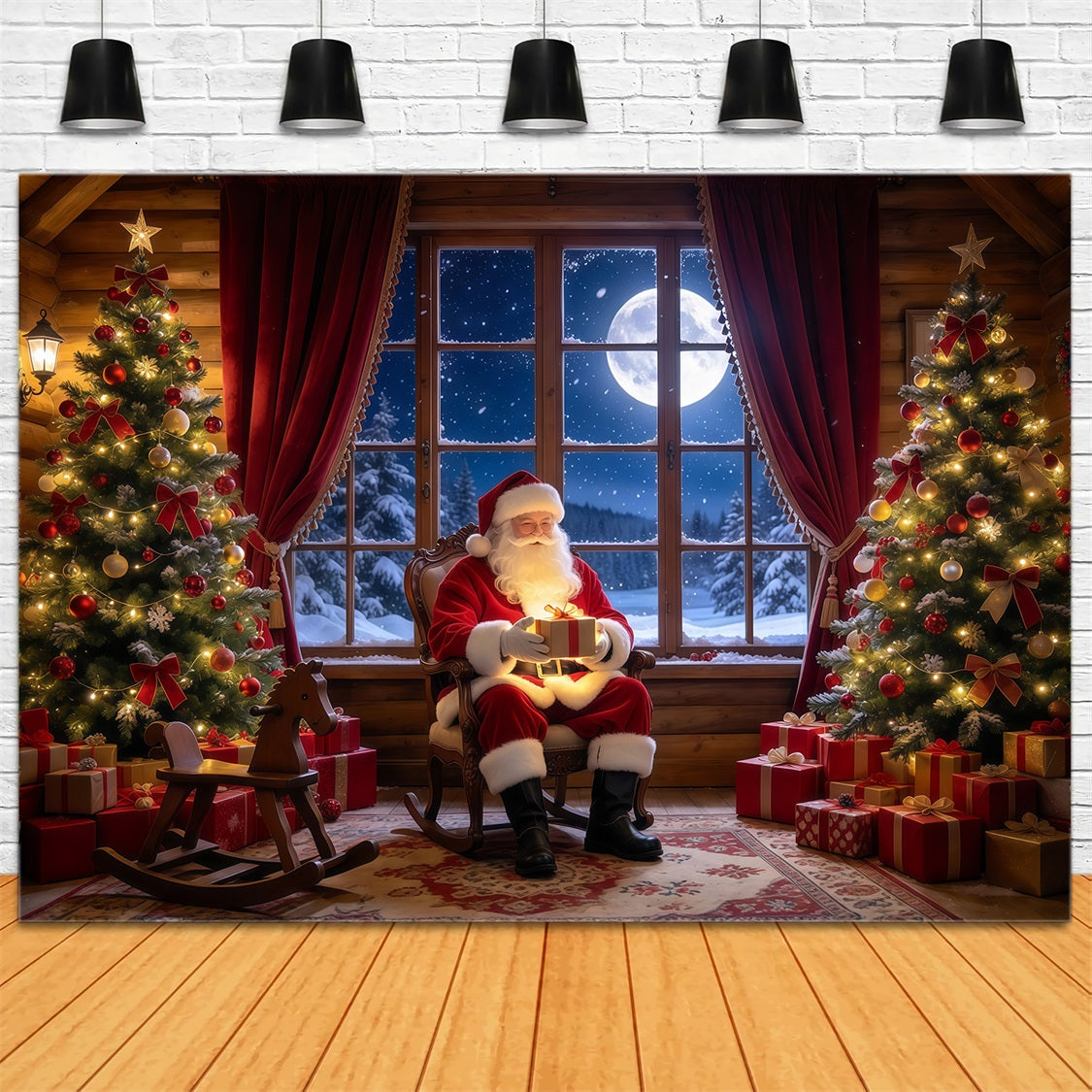 Fond Photo Père Noël Salle Cadeaux Fenêtre Au Clair De Lune GQ69-98