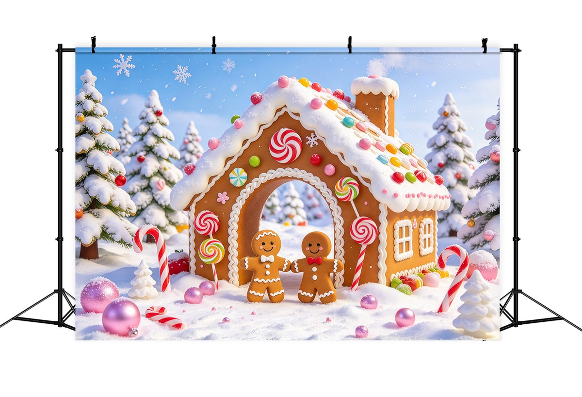 Fond De Noël Bonbons Sucre Cottage Enneigé Bonhomme Pain D'Épices GQ69-99