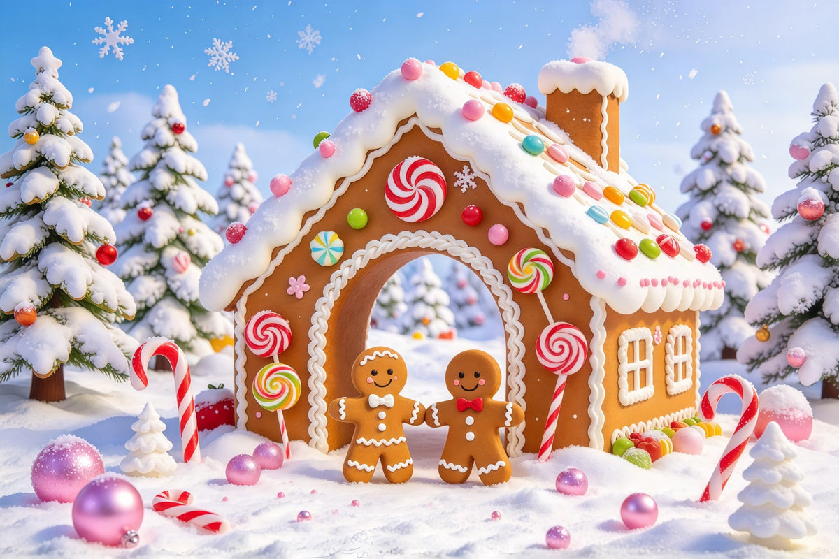 Fond De Noël Bonbons Sucre Cottage Enneigé Bonhomme Pain D'Épices GQ69-99