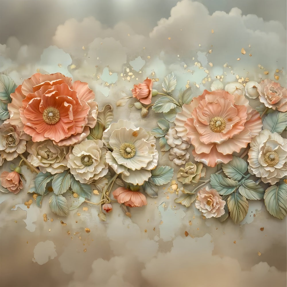 Toile de fond Maternité Floral Doré en Relief GTY2-35