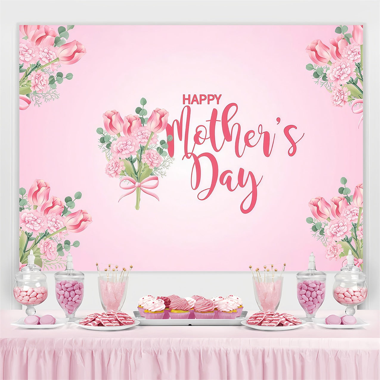 Toile de fond Fête des Mères Personnalisable Bouquet Floral Rose CJJ3-175