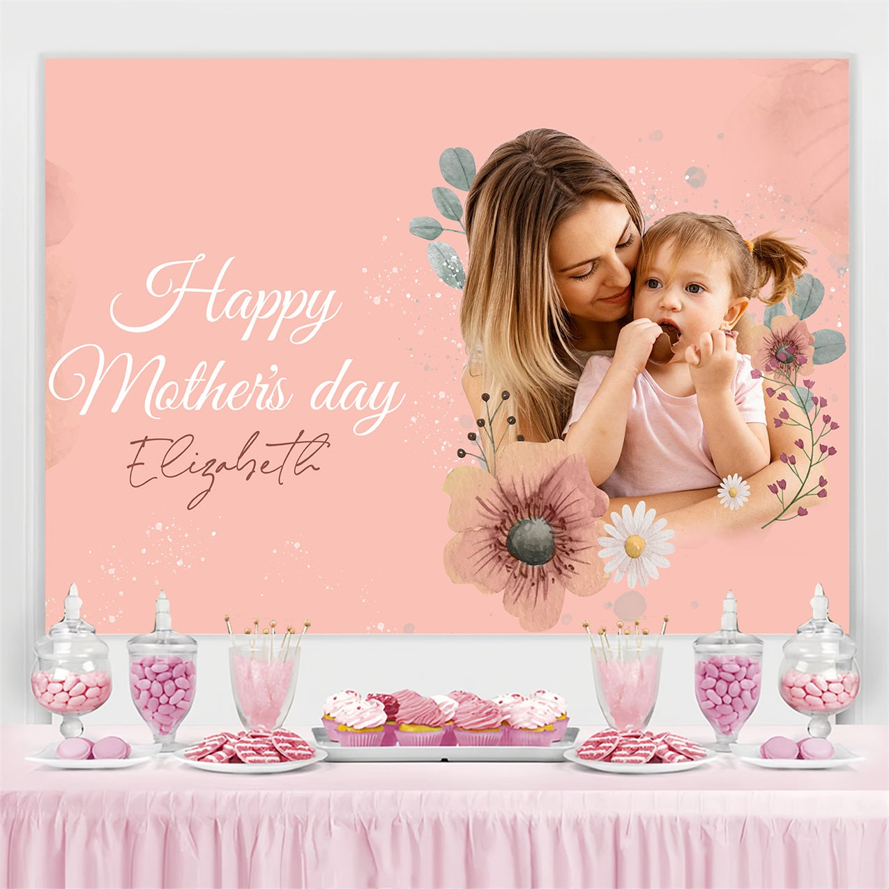 Toile de fond Fête des Mères Personnalisable Amour Floral GTY3-212