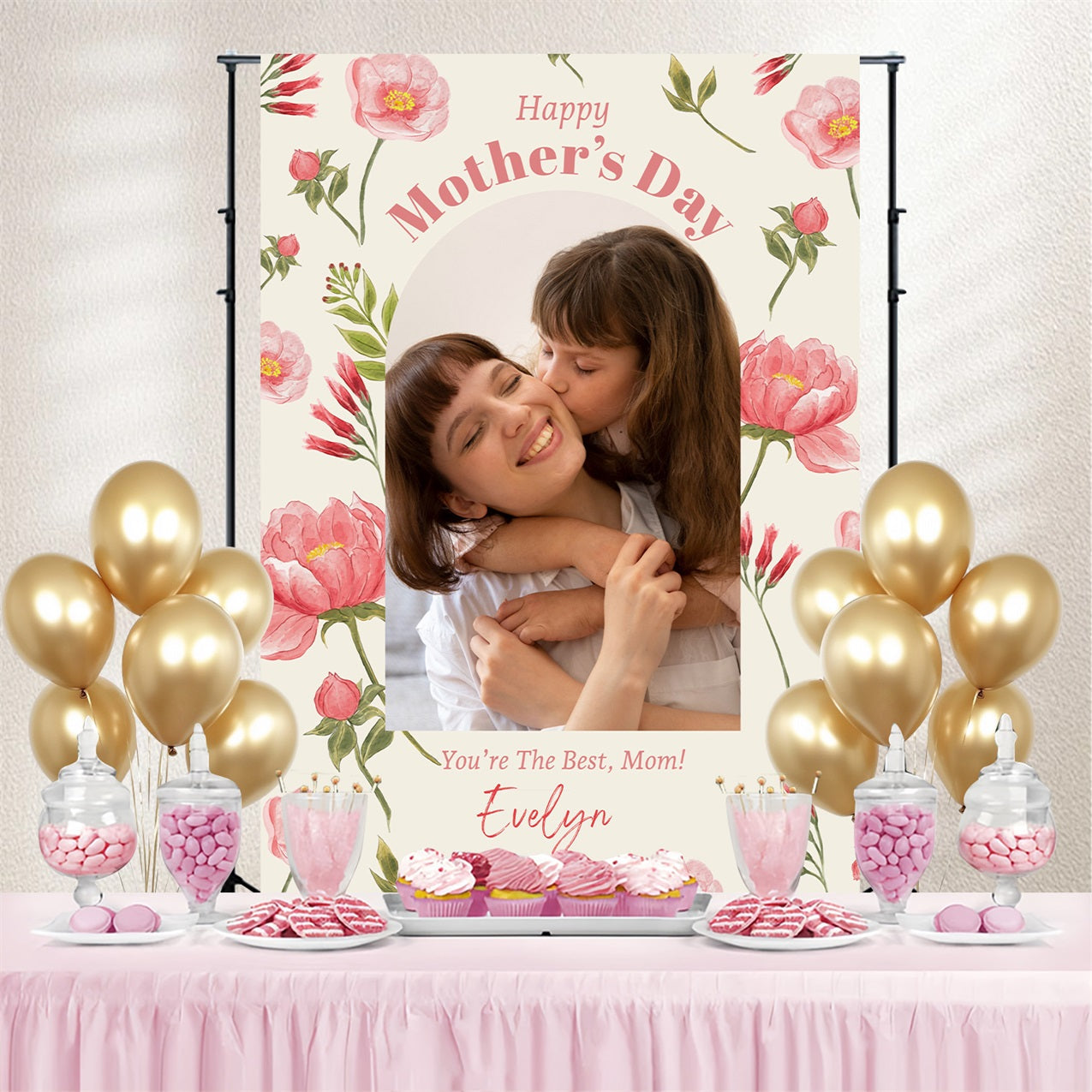 Toile de fond Fête des Mères Personnalisable Amour Floral Rose GTY3-213