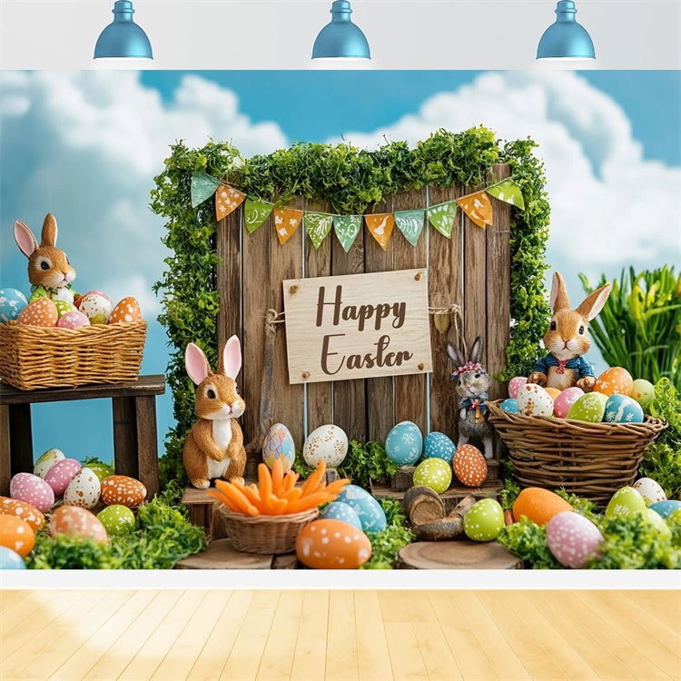Toile de fond Déco Pâques Panier Festif Lapin Rustique GTY3-241