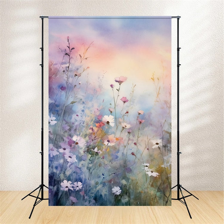 Toile de fond Florale Violette Fantaisie Coucher de Soleil en Fleurs GTY3-26