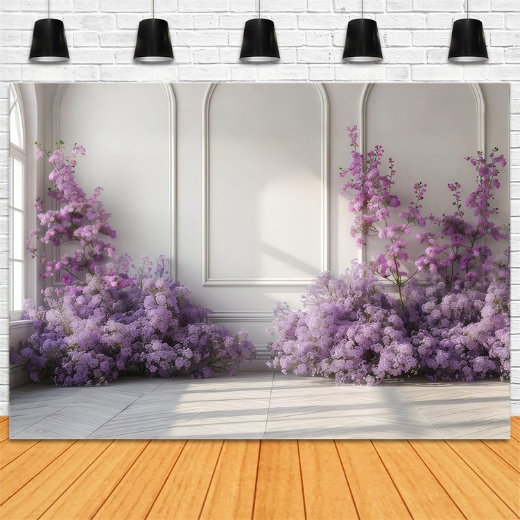Toile de fond Fleurs Violettes Élégance Mur Blanc Floral Violet GTY3-35