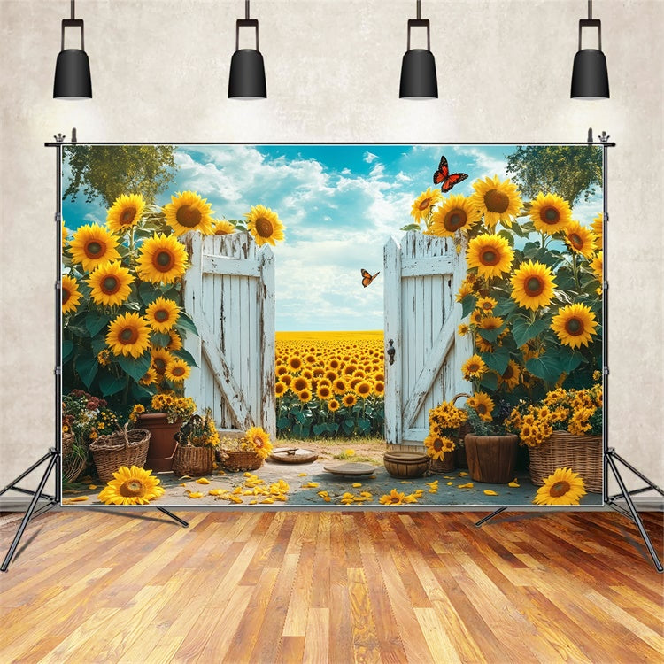 Toile de fond Été Portail de Tournesols Fleurs GTY3-398