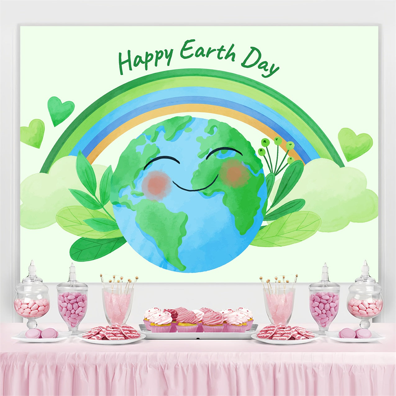 Toile de fond Joyeuse Journée de la Terre Planète Souriante Feuilles Vertes GTY3-43