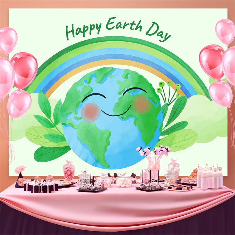 Toile de fond Joyeuse Journée de la Terre Planète Souriante Feuilles Vertes GTY3-43