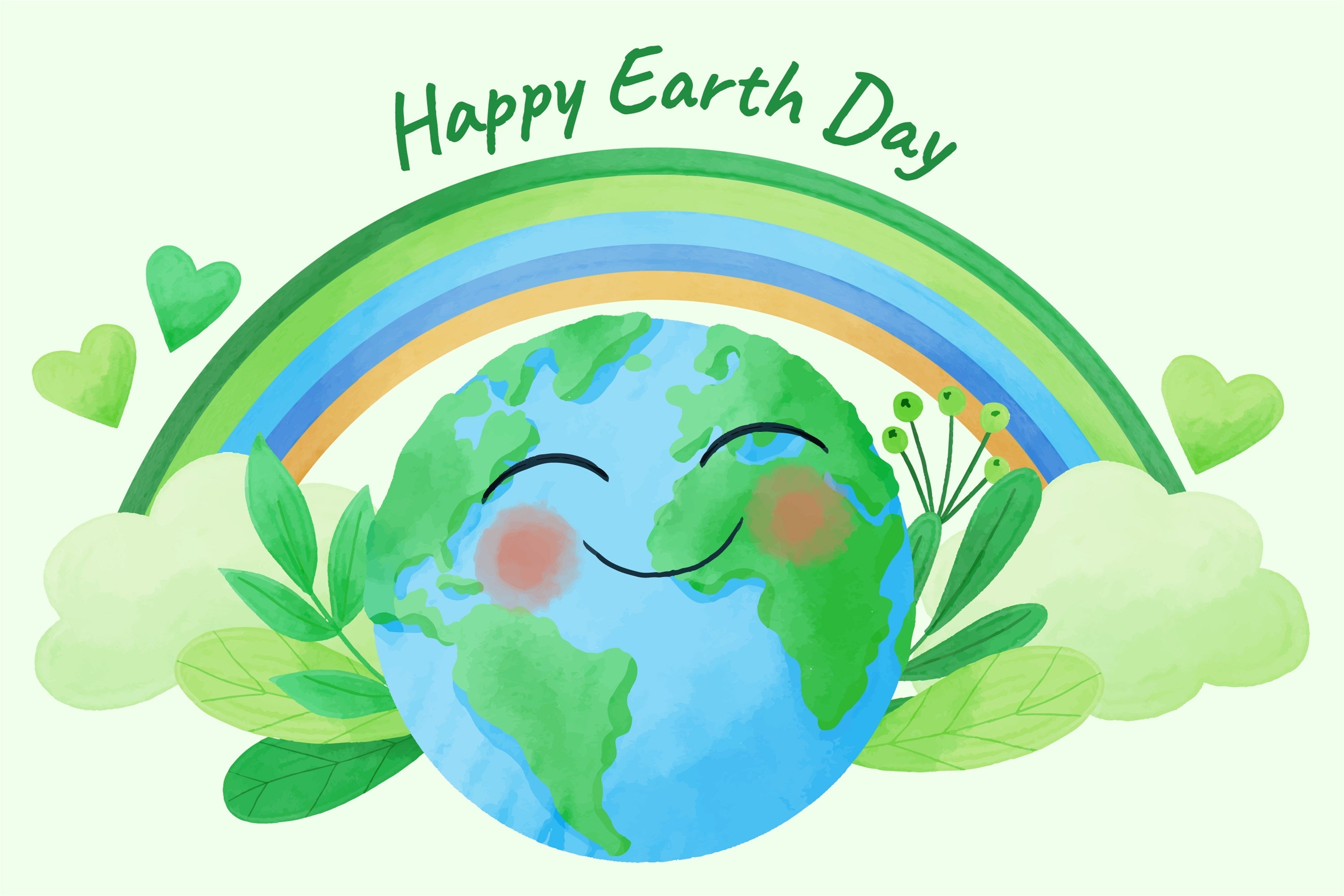 Toile de fond Joyeuse Journée de la Terre Planète Souriante Feuilles Vertes GTY3-43