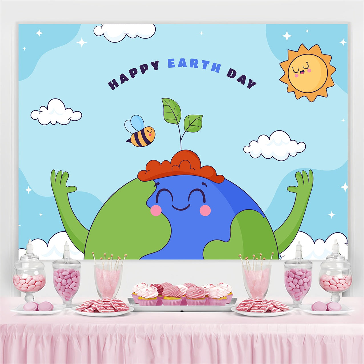 Toile de fond Joyeuse Journée de la Terre Dessin Animé Terre Mains Vertes GTY3-45