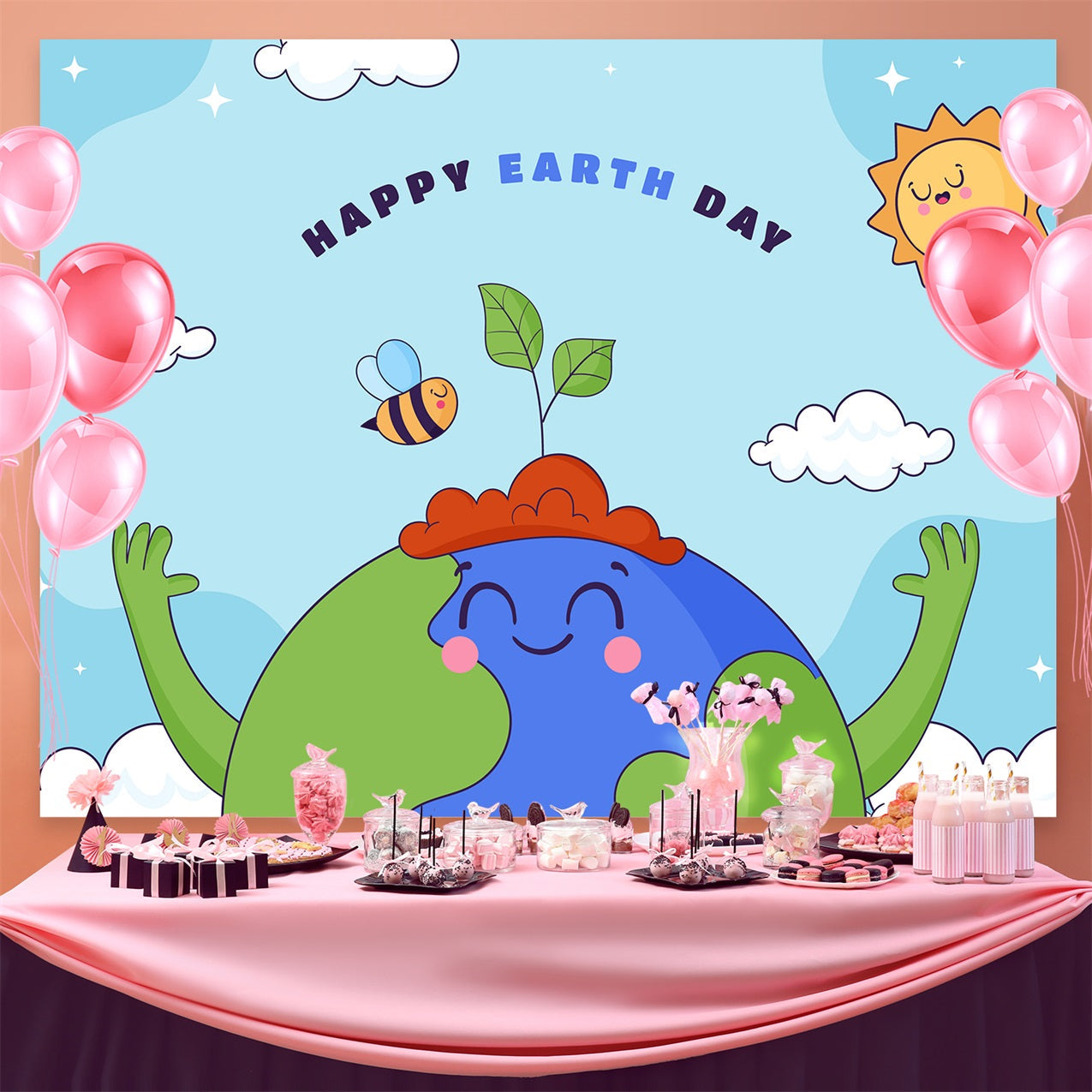 Toile de fond Joyeuse Journée de la Terre Dessin Animé Terre Mains Vertes GTY3-45