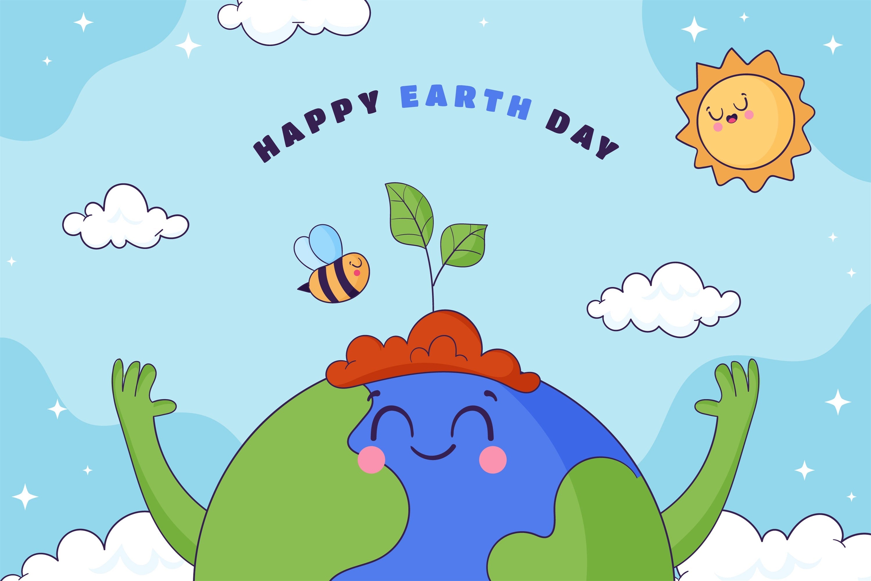Toile de fond Joyeuse Journée de la Terre Dessin Animé Terre Mains Vertes GTY3-45