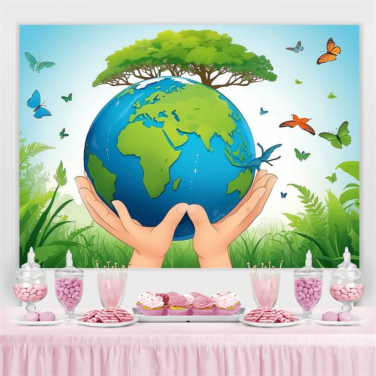 Toile de fond Joyeuse Journée de la Terre Mains Protégeant Terre Verdure GTY3-49