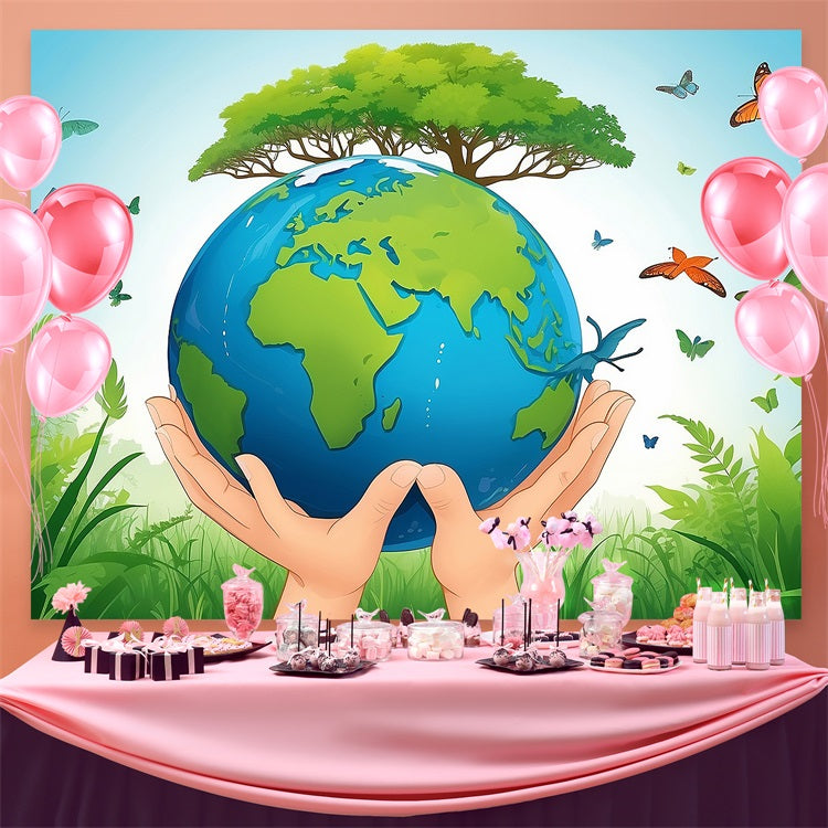 Toile de fond Joyeuse Journée de la Terre Mains Protégeant Terre Verdure GTY3-49