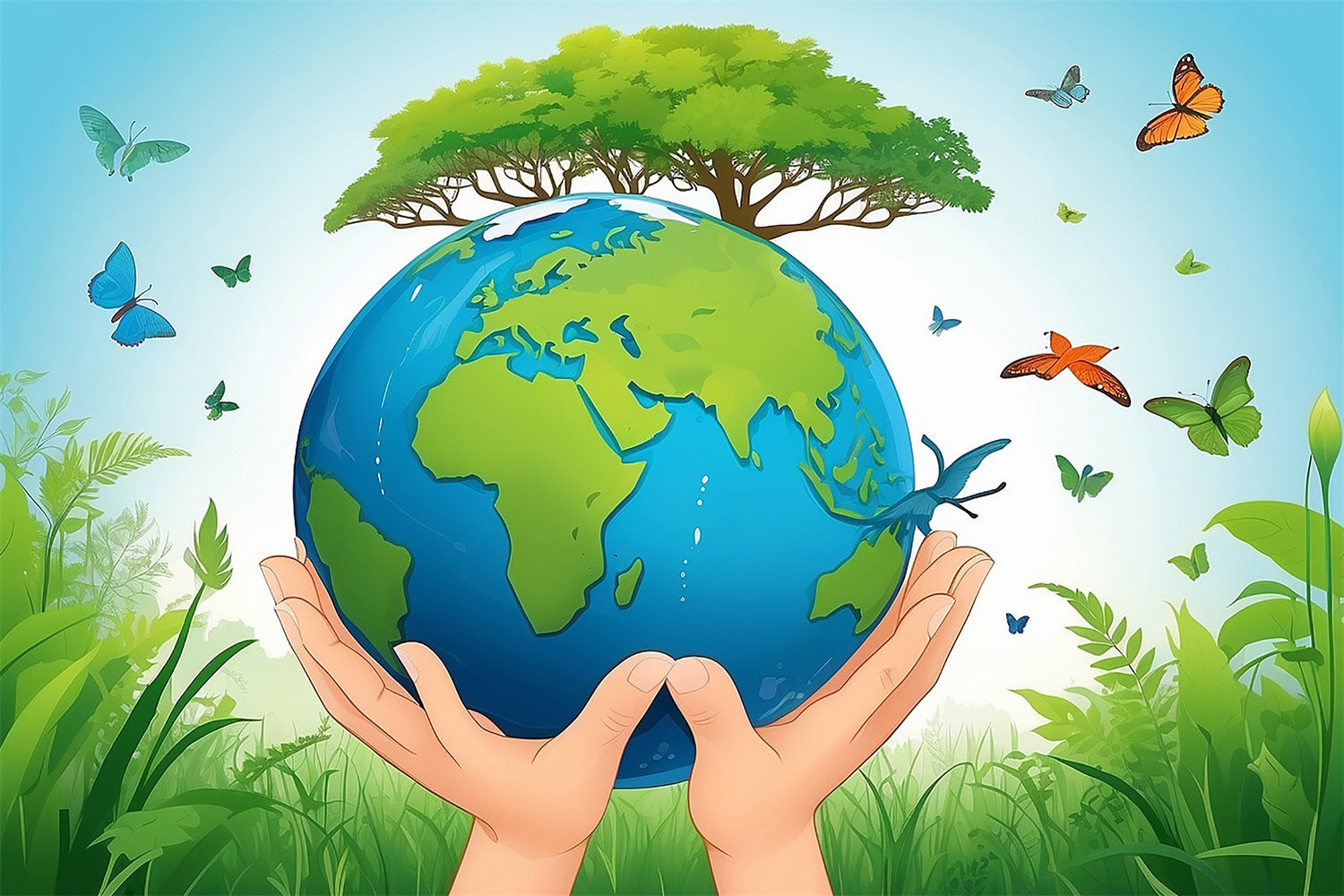 Toile de fond Joyeuse Journée de la Terre Mains Protégeant Terre Verdure GTY3-49
