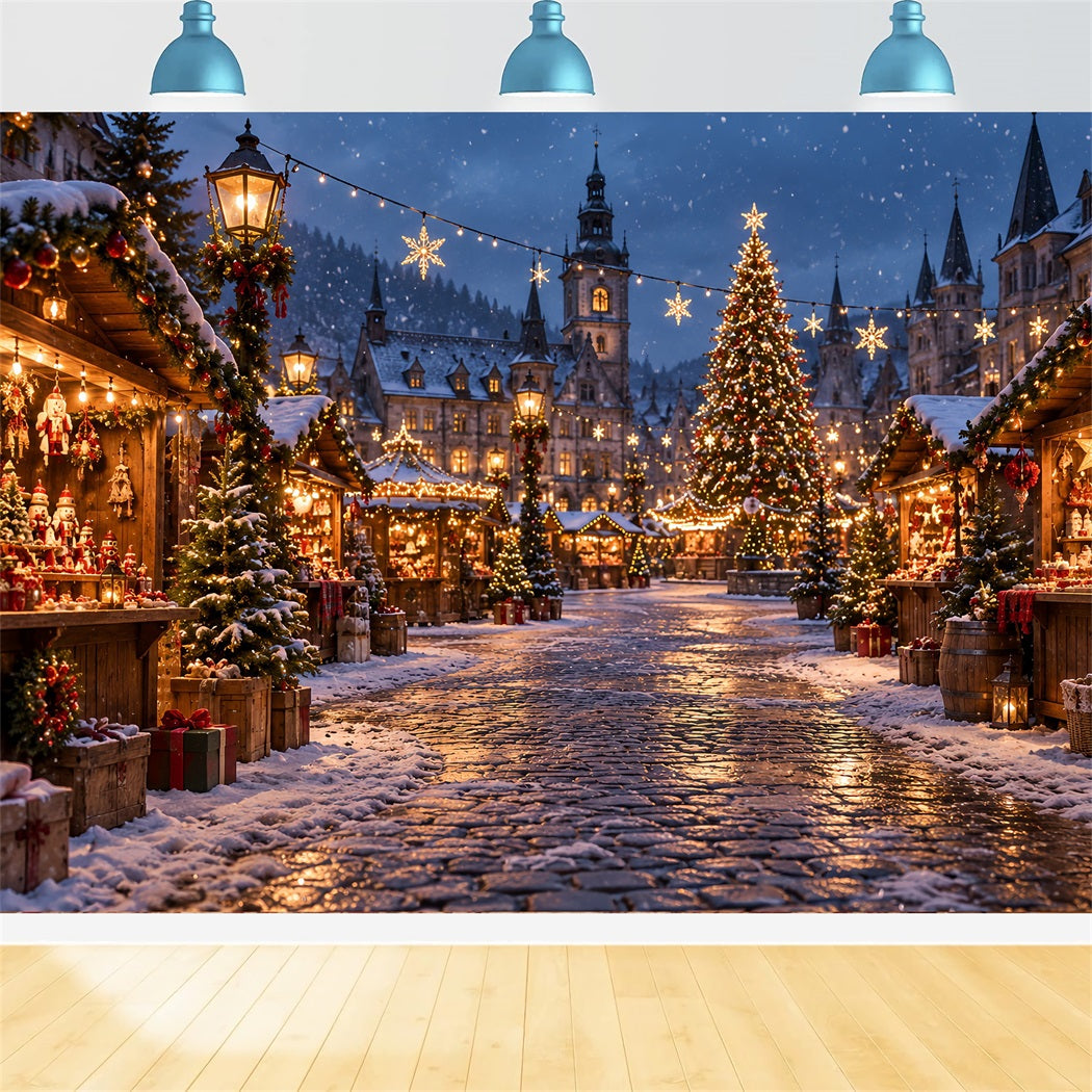 Fond De Ville De Noël Place De Marché Enneigée HQ610-155