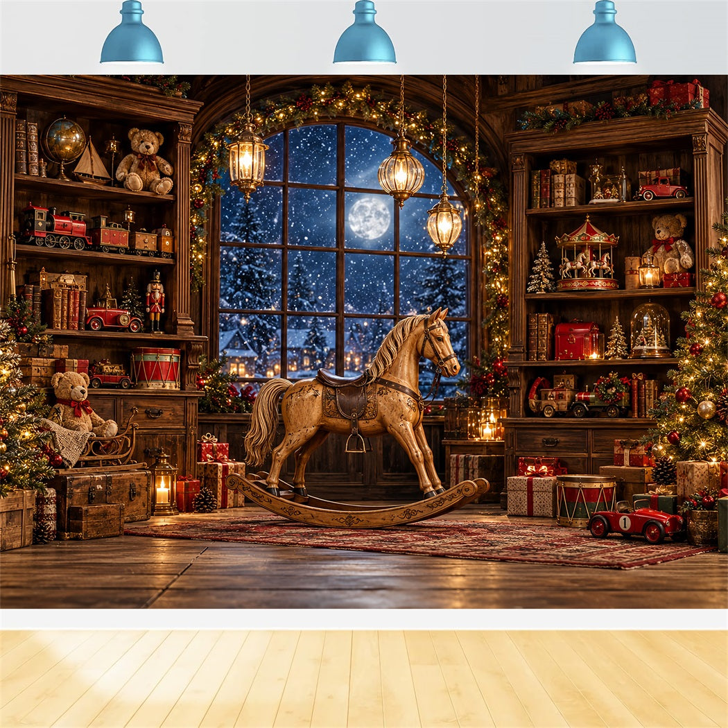 Fond Atelier Père Noël Cheval À Bascule Ancien HQ610-157