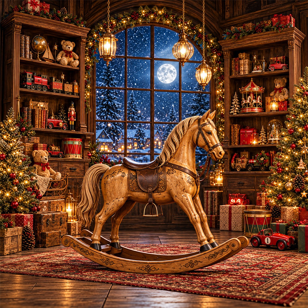 Fond Atelier Père Noël Cheval À Bascule Ancien HQ610-157