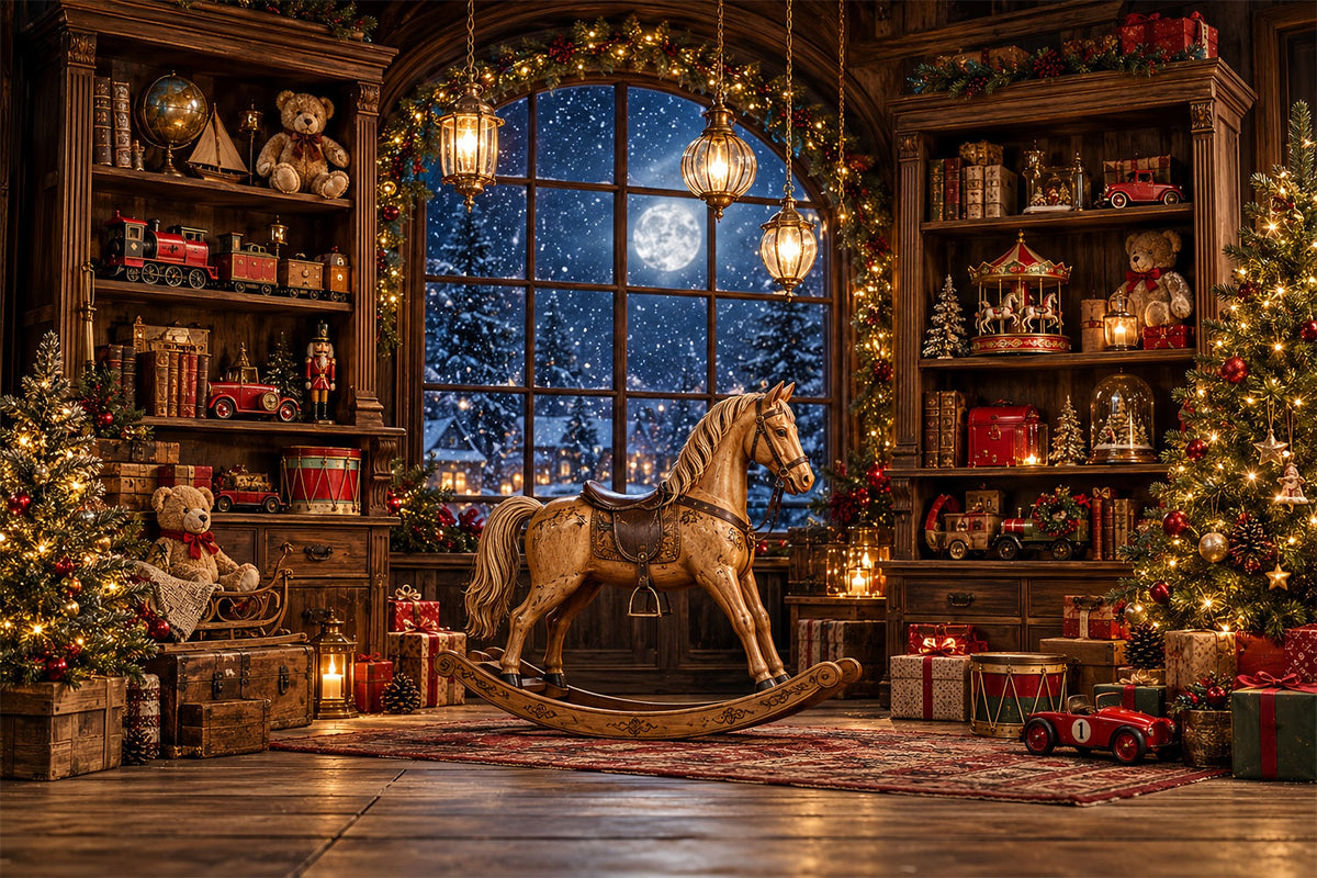 Fond Atelier Père Noël Cheval À Bascule Ancien HQ610-157