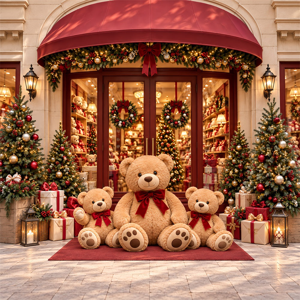 Fond Boutique De Noël Vitrine Festive Ours En Peluche HQ610-161