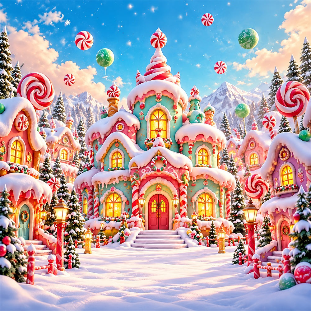 Fond De Noël Pays Des Bonbons Village Cottage Pastel HQ610-166