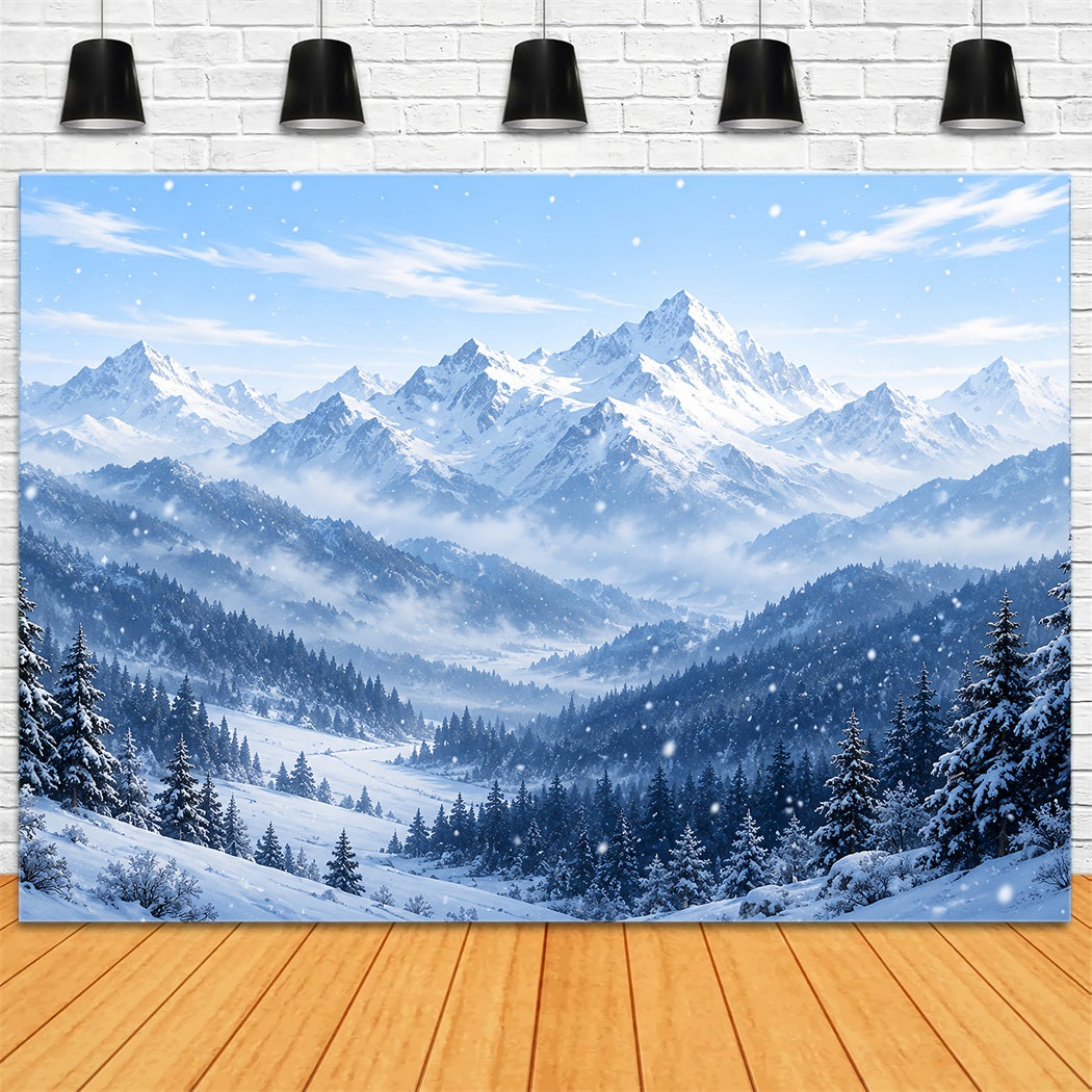 Fond De Noël Paysage Hivernal Sommets Alpins Enneigés Bleus HQ610-168
