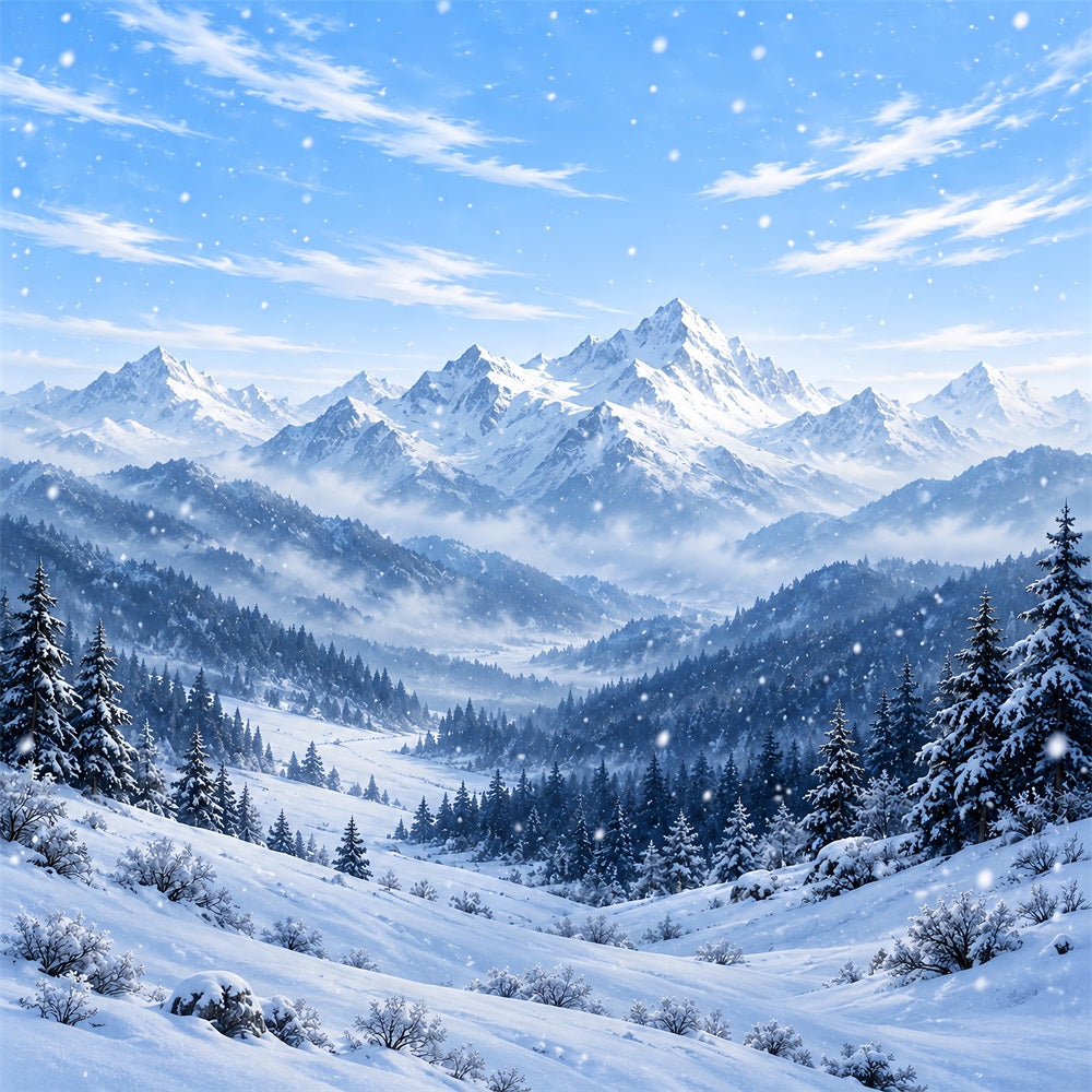 Fond De Noël Paysage Hivernal Sommets Alpins Enneigés Bleus HQ610-168