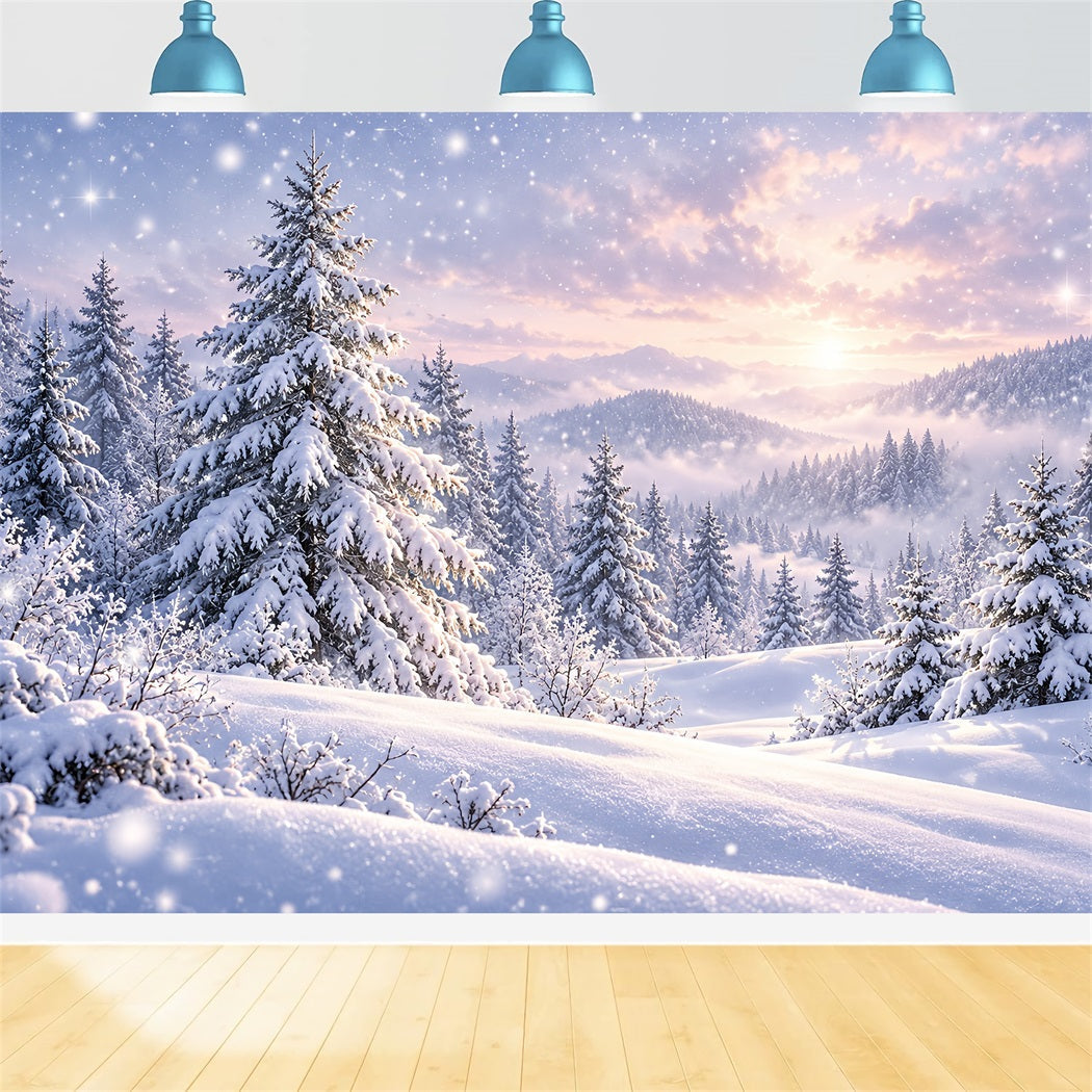 Fond De Sapins De Noël Pins Enneigés Coucher Soleil HQ610-171
