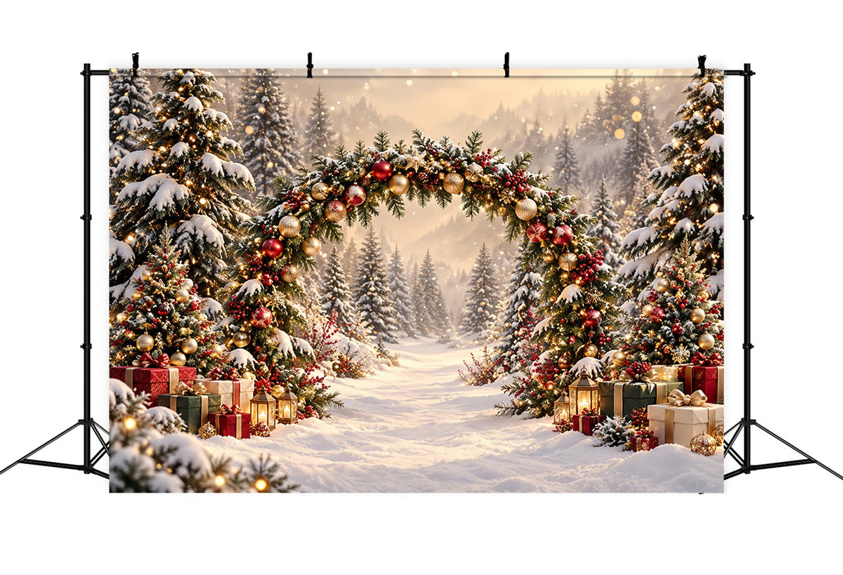 Fond De Noël Arche Sapins Lumières Dorées HQ610-174