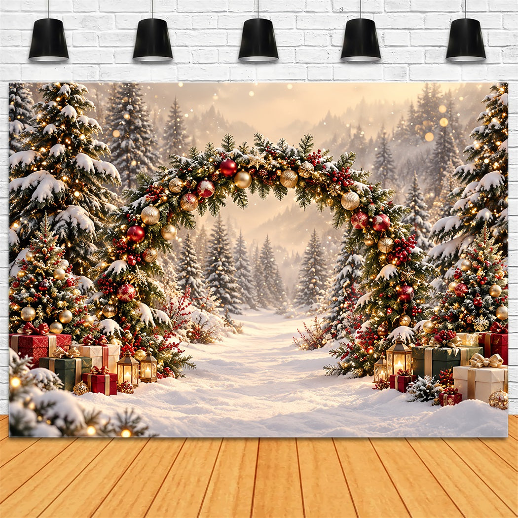 Fond De Noël Arche Sapins Lumières Dorées HQ610-174