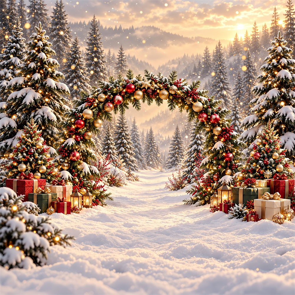 Fond De Noël Arche Sapins Lumières Dorées HQ610-174