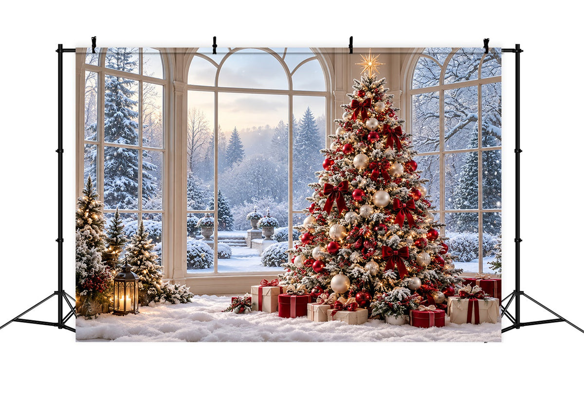 Fond De Forêt De Noël Fenêtre Sapin Décoré HQ610-183