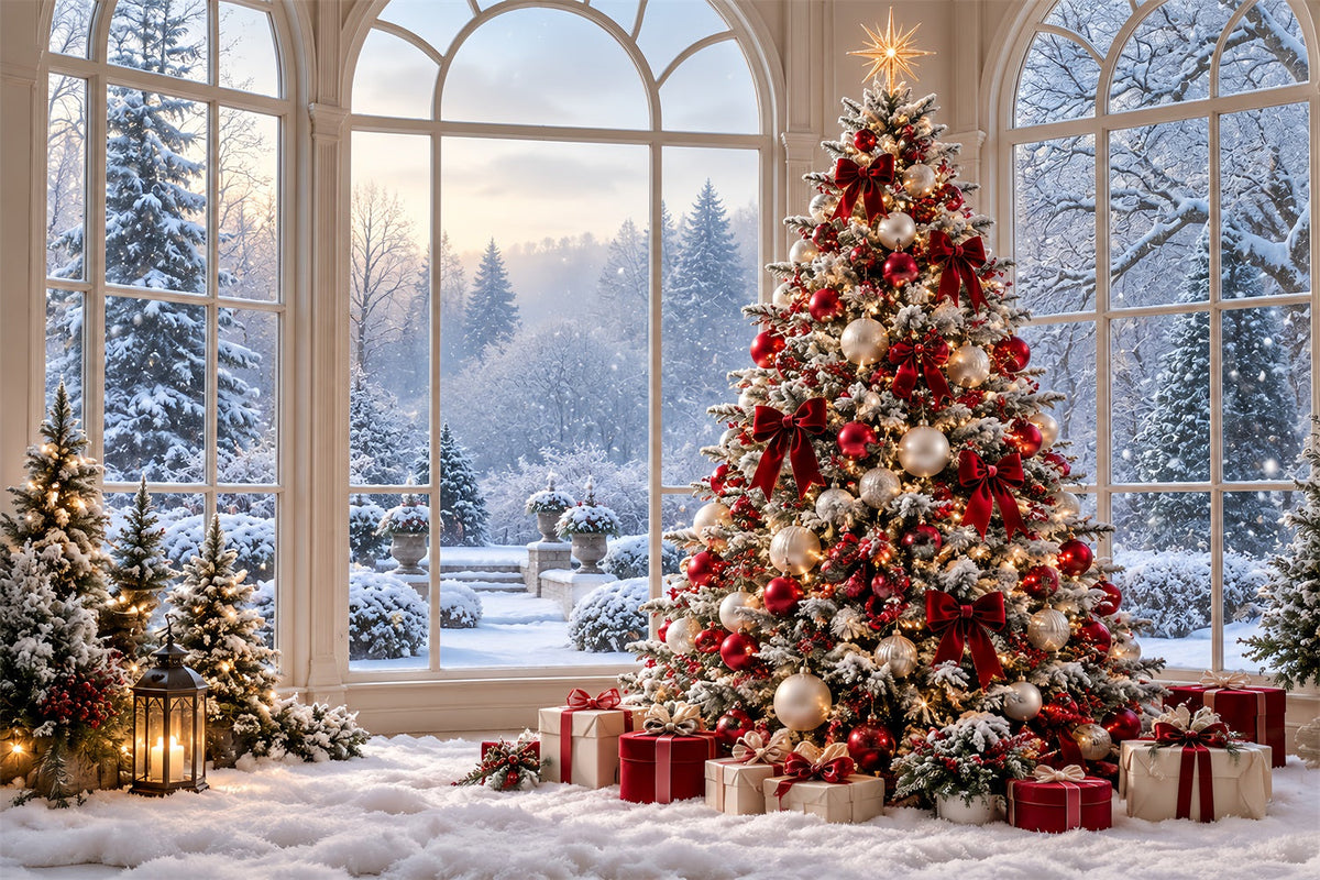 Fond De Forêt De Noël Fenêtre Sapin Décoré HQ610-183