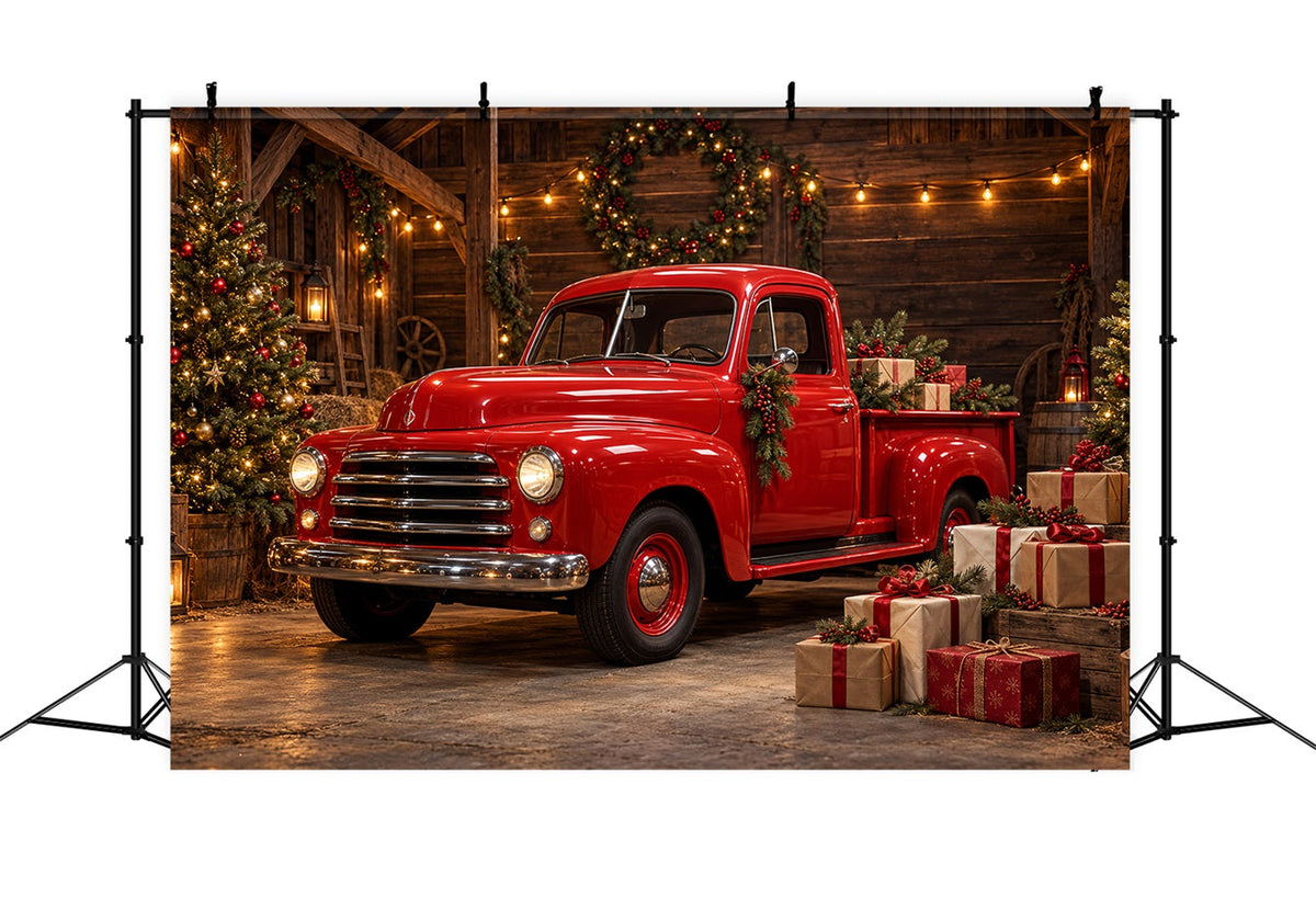 Fond Photo De Noël Grange Camion Rouge Vintage HQ610-184