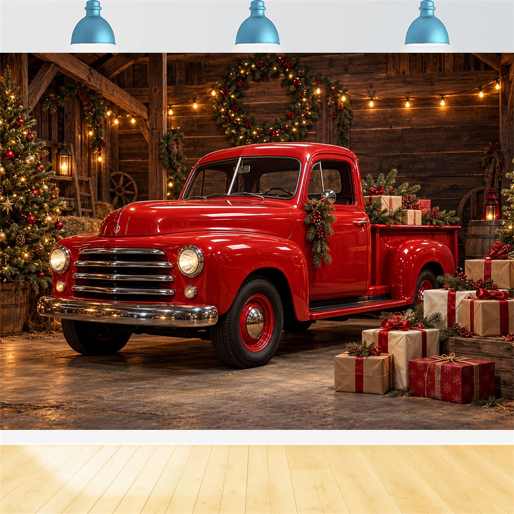 Fond Photo De Noël Grange Camion Rouge Vintage HQ610-184