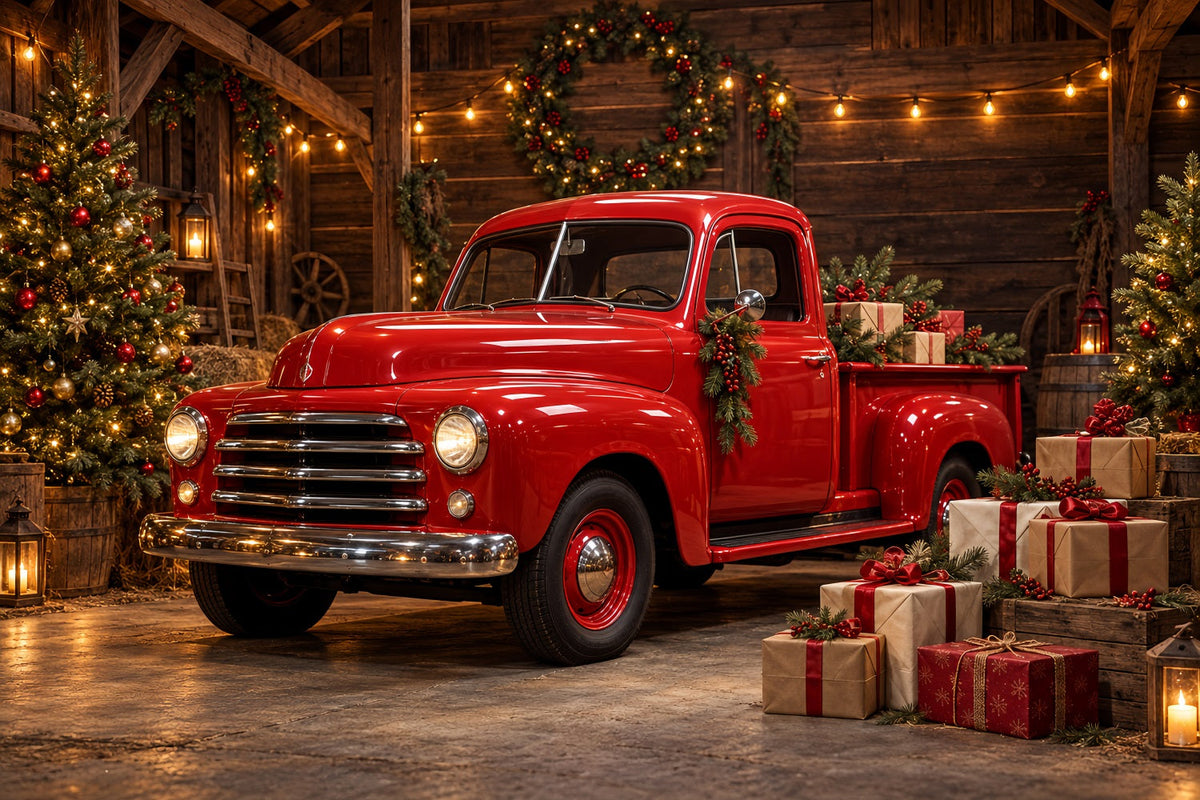 Fond Photo De Noël Grange Camion Rouge Vintage HQ610-184