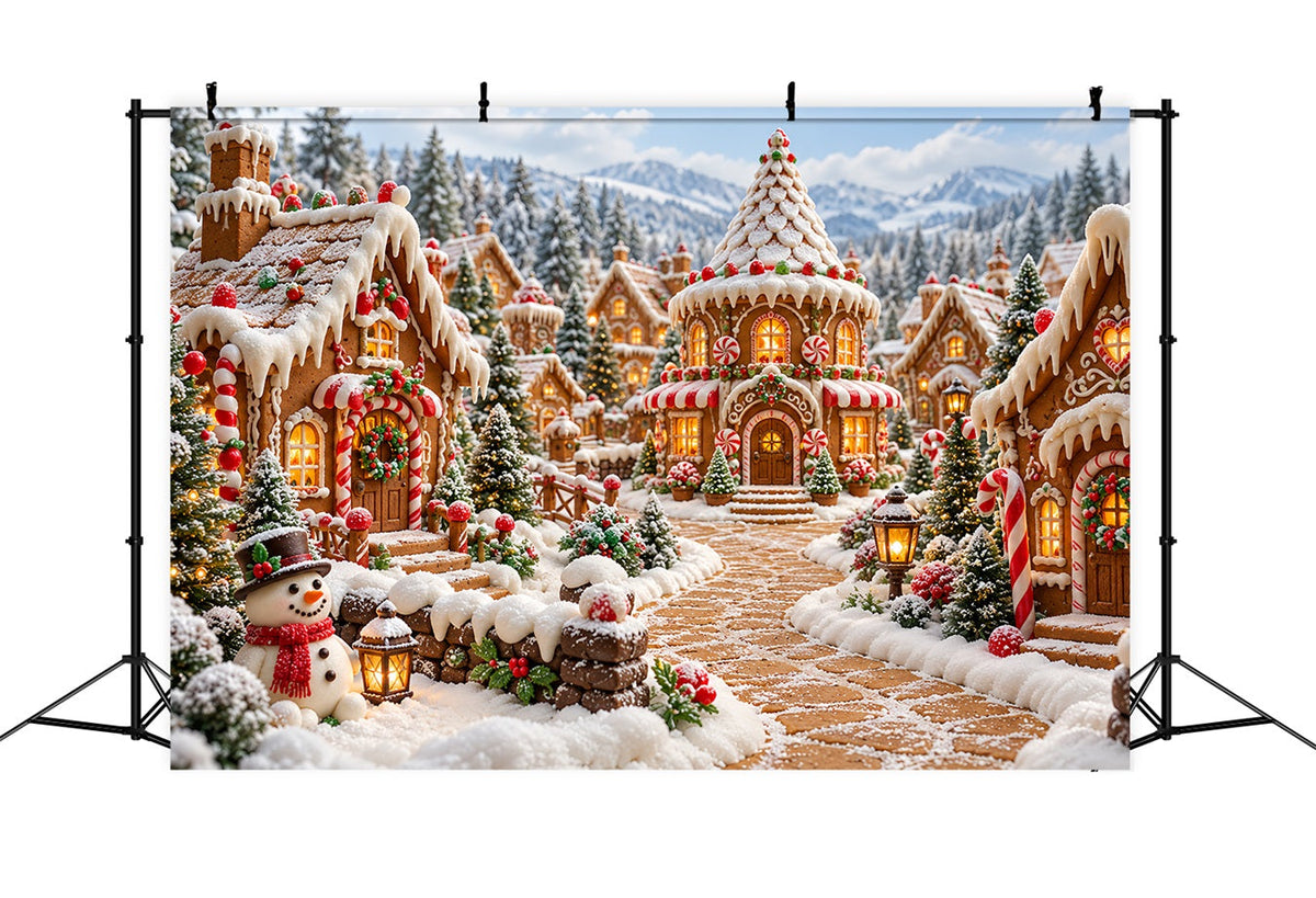 Fond De Noël Village Cottage Bonbons Enneigé HQ610-185