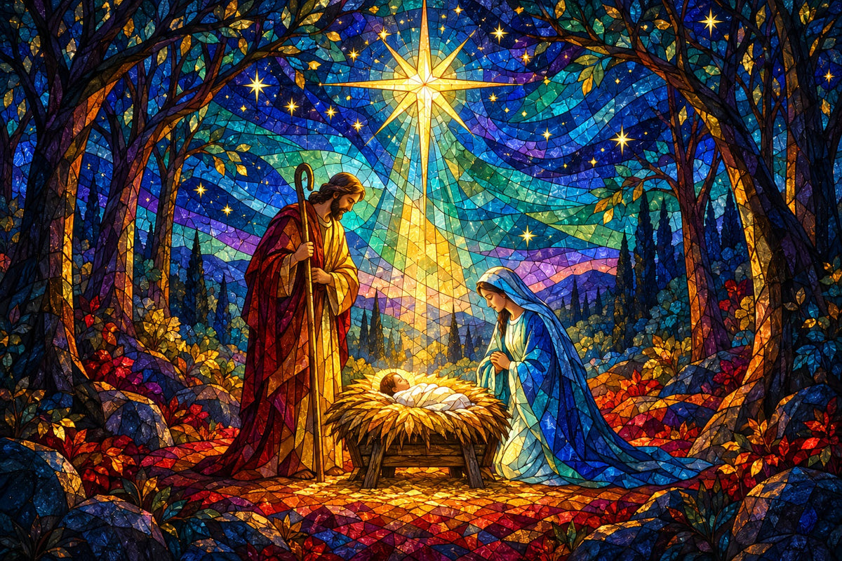 Fond De Crèche De Noël Vitrail Étoile Bethléem HQ610-187