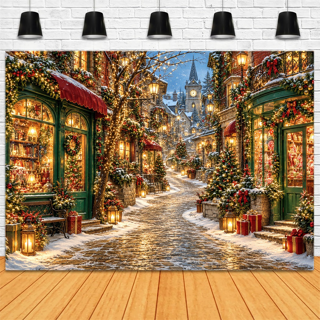Fond De Village De Noël Boutique Rue Lanternes Enneigées HQ610-189