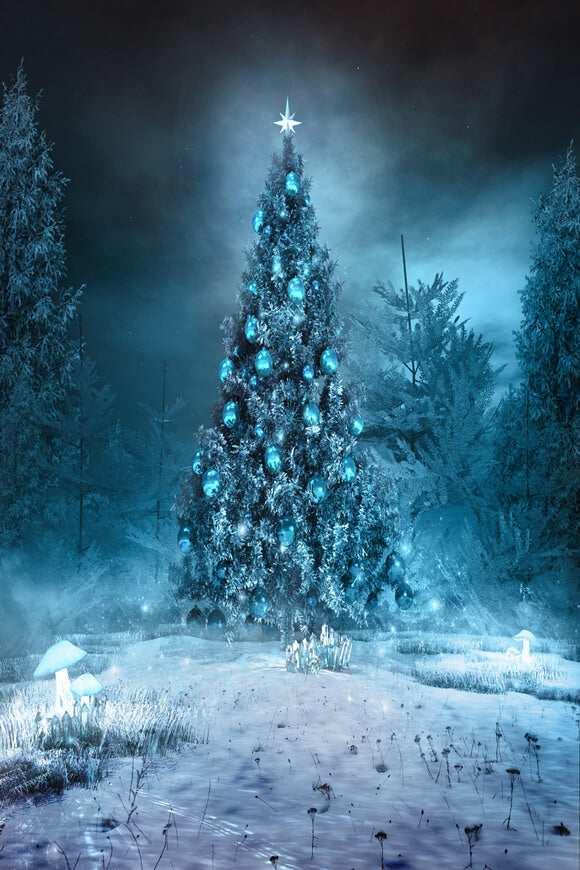 Fond d'arbre de Noël de neige de nuit pour la photographie LV-820