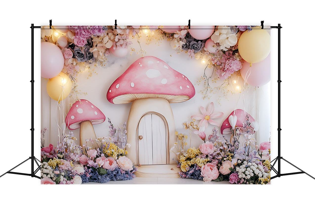 Toile de fond Printemps Cottage Champignons Fantaisie Fleurs LXX1-104