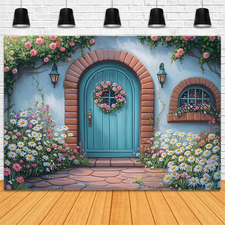 Fond Photo Printemps Porte Bleue Roses Roses LXX1-109