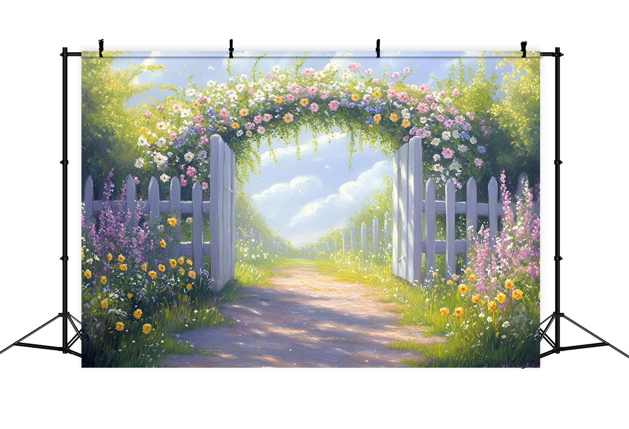 Toile de fond Printemps Chemin Arche Jardin Fleuri LXX1-110