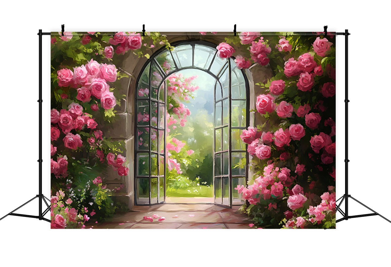 Toile de fond Printemps Arche Jardin Roses Roses LXX1-114