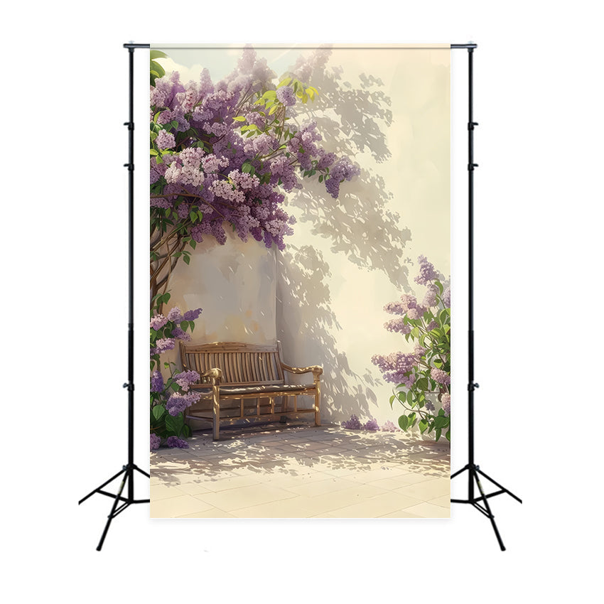 Toile de fond Printemps Banc Lilas Élégant Mur LXX1-126