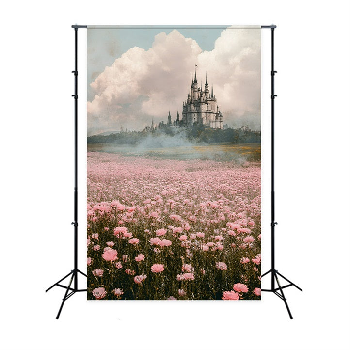 Toile de fond Printemps Château Fantaisie Prairie Rose LXX1-134